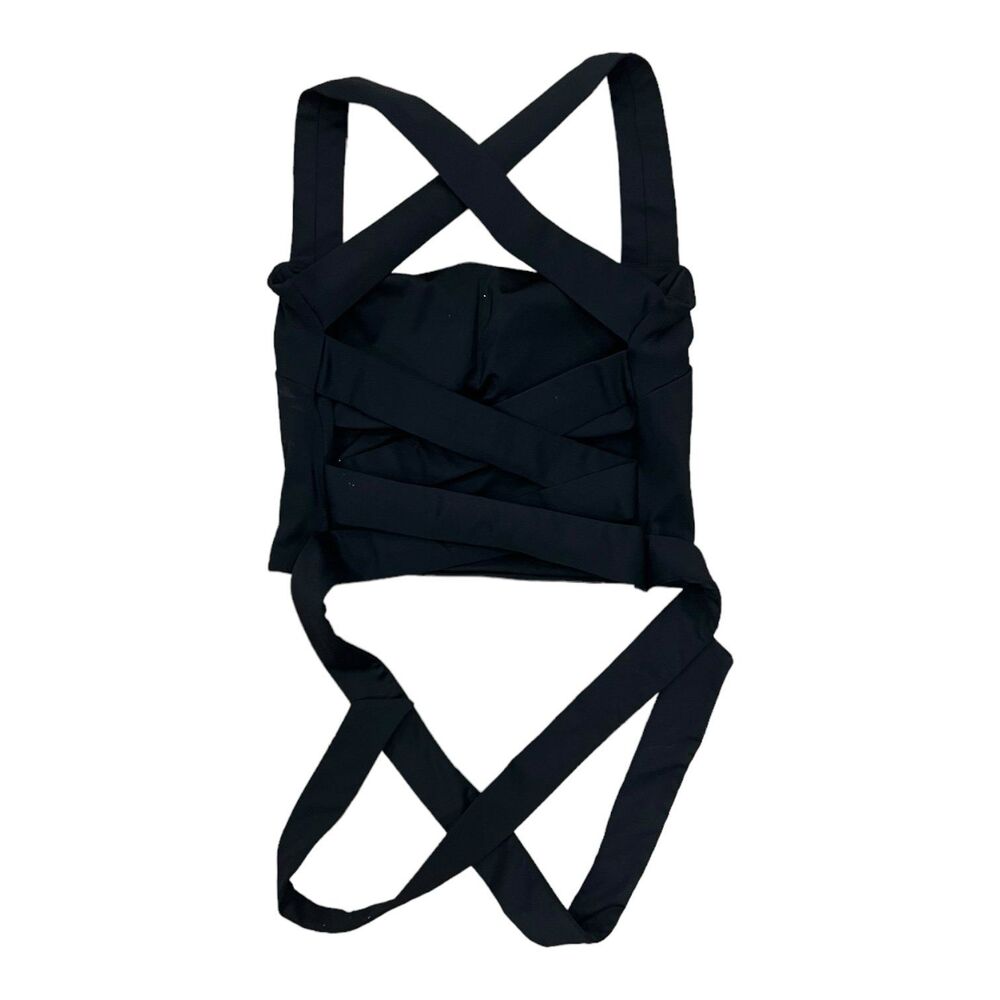 Hazel & Olive Black Criss Cross Tie Back Cropped Top L